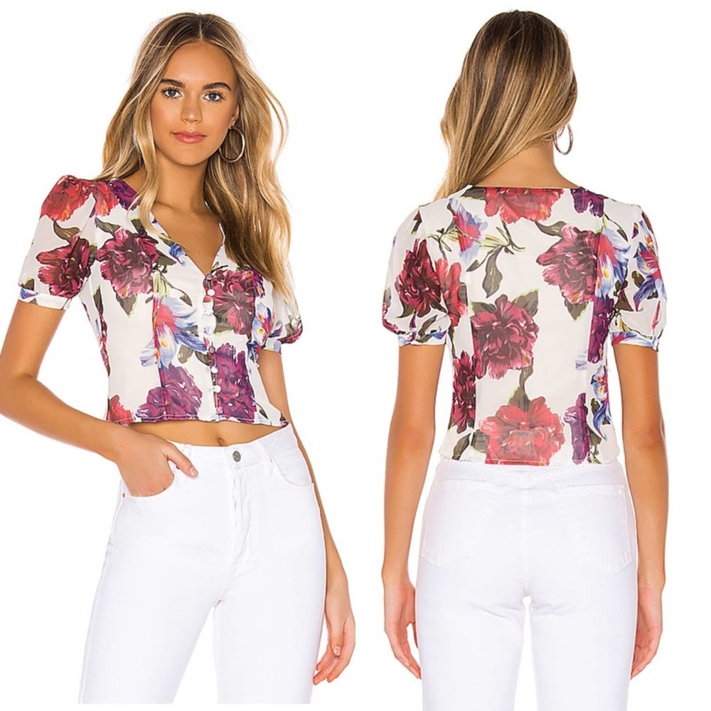 NWT Privacy Please Lilac Floral fabric button top